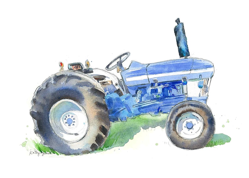 Blue Tractor Print Wall Art, Tractor Wall Decor, Nursery Wall Art for Toddler Boy's Room, Watercolor image 1