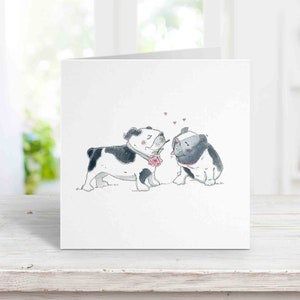 Kissing Bulldog Dog Card, Dog Greeting Card, Birthday, Anniversary Card for wife, girlfriend, husband, boyfriend, Free Personalization image 1