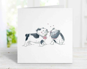Kissing Bulldog Dog Card, Dog Greeting Card, Birthday, Anniversary Card for wife, girlfriend, husband, boyfriend, Free Personalization