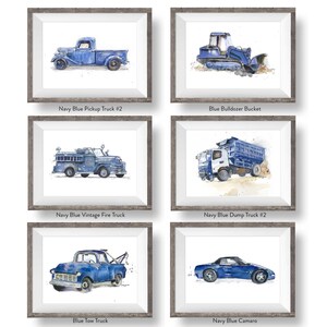 Navy Blue Transportation Prints Set for Toddler Boys Room, Vehicle Wall Art, Nursery Wall Decor, Watercolor image 6