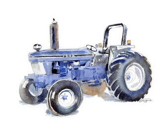 Blue Tractor Art Print #6 voor baby- en kinderkamers, boerderijtractor wanddecoratie, digitale download