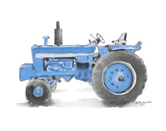 Light Blue Tractor Print for Toddler Boys Room, Tractor Wall Art, Farm Nursery Decor, Gift for Little Boy, Watercolor