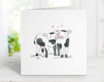 I Love Moo Cow Card, Personalized, Black and White Cows Birthday Card, Anniversary Card for wife or husband, girlfriend, boyfriend