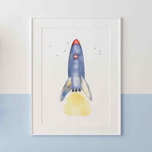 Space Ship Artwork, Set of 4 Prints for Toddler Boy Room, Rocket Ship Art, Boy Wall Art, Space Themed Nursery, Watercolor image 10
