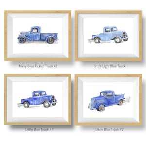 Pickup Truck Prints Set for Baby or Toddler Boy's Room, Truck Wall Decor, Wall Art Gift for Fathers Day, Watercolor image 2