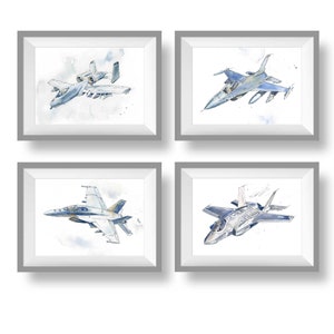 Set of Military Airplane Prints for Kids Bedroom, Baby Toddler Teen Room Decor, Nursery Art, A10, F15, F16, FA18, F22, F35, KC135, T6, B1B