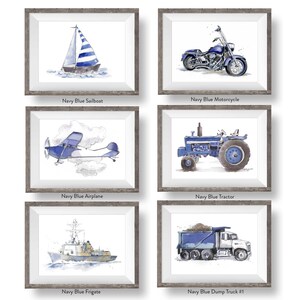 Navy Blue Transportation Prints Set for Toddler Boys Room, Vehicle Wall Art, Nursery Wall Decor, Watercolor image 4