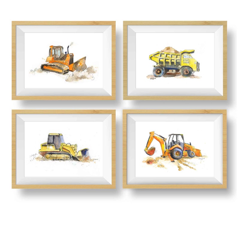 Yellow Dump Truck Print 2, Construction Decor for Baby and Toddler Boys Rooms, Nursery Wall Art, Kids Bedroom Decor, Watercolor image 4