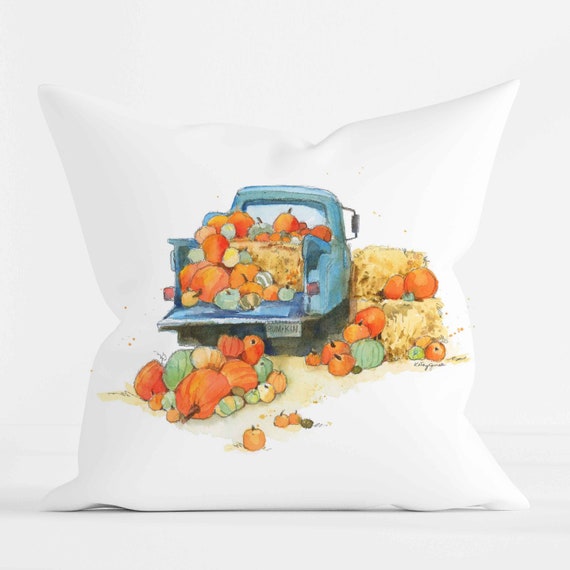 Meet Me at the Pumpkin Patch Fall Pillow with Vintage Turquoise