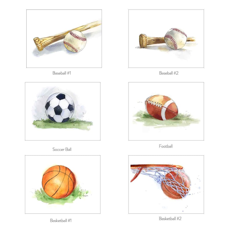 Set of Sports Prints for Baby and Toddler Boys Room, Kids Wall Art, Nursery Decor, Watercolor image 3