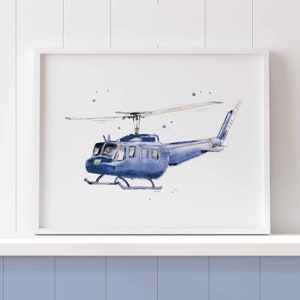 Navy Blue Helicopter Print for Baby Boy Nursery or Toddlers Bedroom, Transportation Decor, Nursery Wall Art, Kids Room Decor image 2