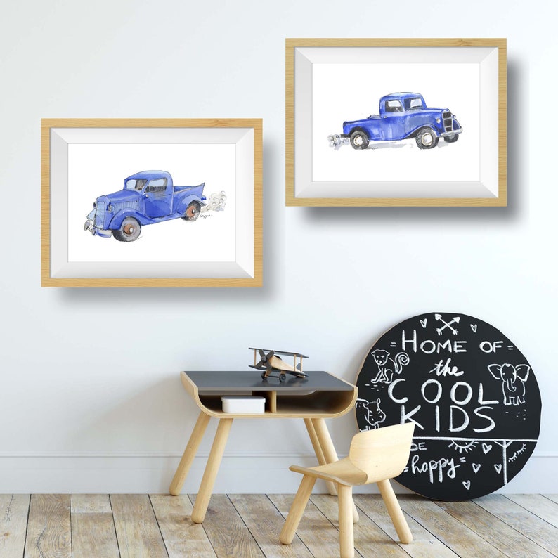 Pickup Truck Prints Set for Baby or Toddler Boy's Room, Truck Wall Decor, Wall Art Gift for Fathers Day, Watercolor image 7