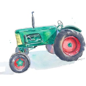 Green Tractor Print #7 for Boys Room, Tractor Wall Art, Farm Nursery Decor, Watercolor Painting, Big Boy Room Gift for Boy