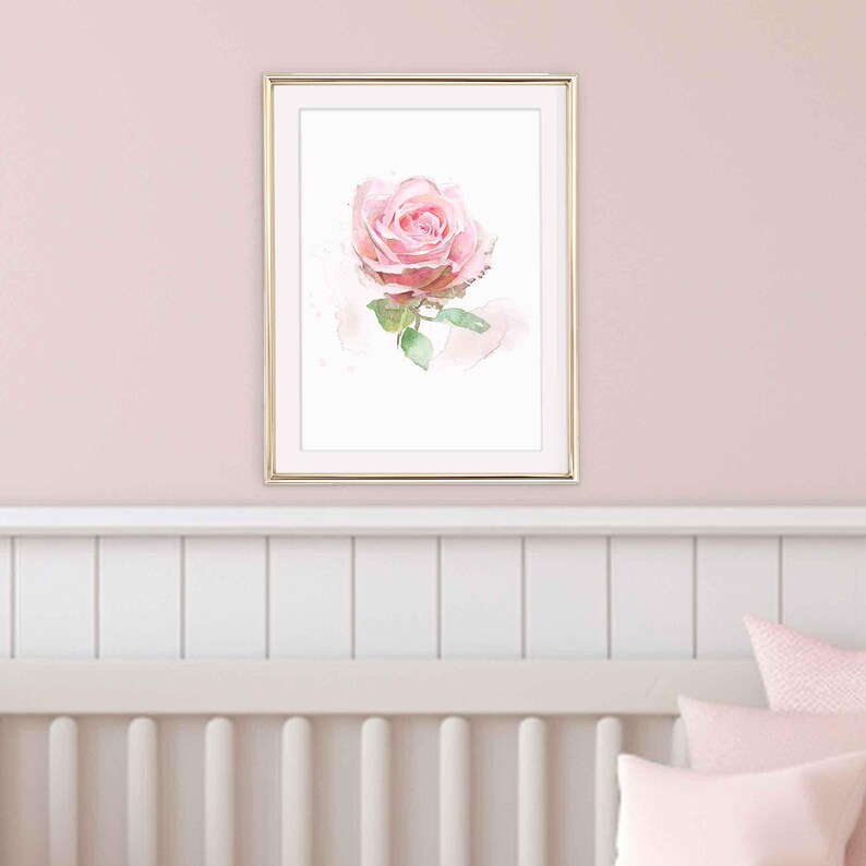 Pink Rose Wall Art Print for Girls' Rooms, Watercolor Nursery Art, Kids ...