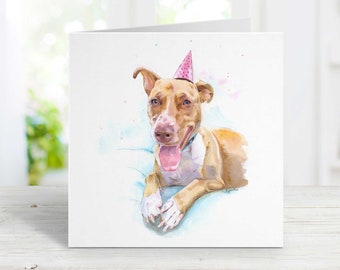 Cute Dog Wearing a Party Hat Birthday Card for Wife, Girlfriend, Husband, Boyfriend, Boy or Girl, Free Personalization