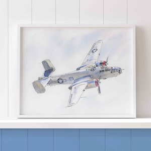 WWII Military Bomber Planes Art Prints Set, WW2 Airplane Prints, Boys Wall Art, Gift for Husband, Dad, Blue Gray Decor, Watercolor Paintings image 5