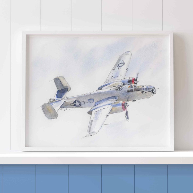WWII Military Bomber Planes Art Prints Set, WW2 Airplane Prints, Boys Wall Art, Gift for Husband, Dad, Blue Gray Decor, Watercolor Paintings image 5