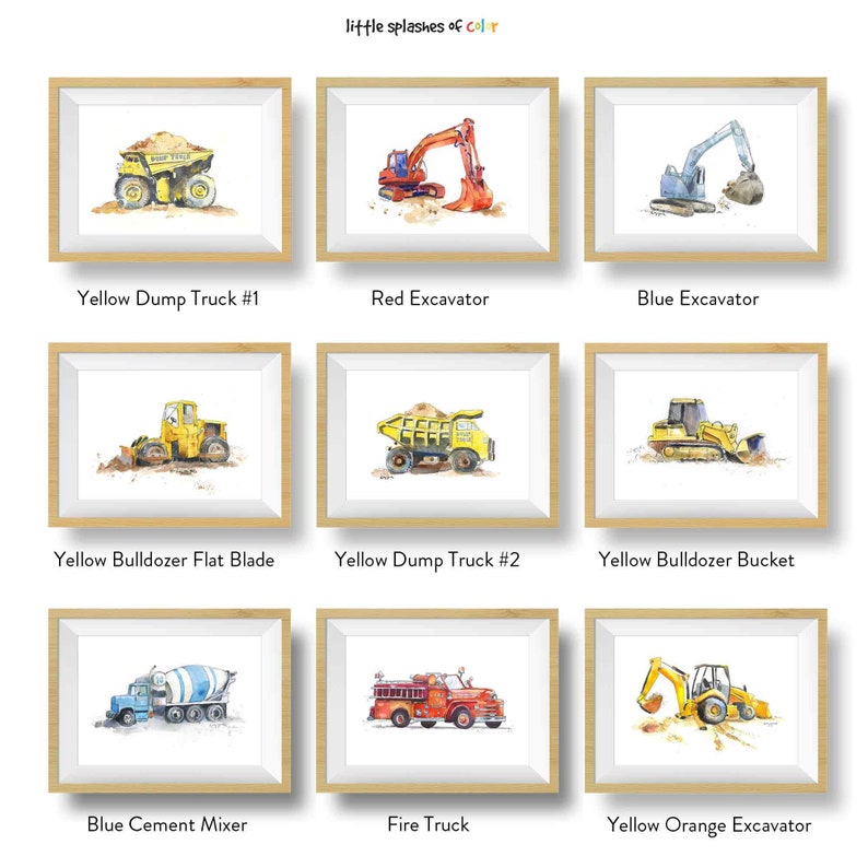 Yellow Dump Truck Print for Boys Bedroom, Construction Print for Nursery, Truck Wall Art, Watercolor image 6