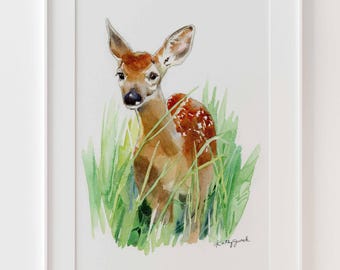 Lámina de cervatillo, decoración de pared de bosque para habitaciones de bebés y niños, arte de pared para niñas