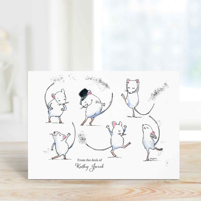 Dancing Mice Note Cards Set, Mouse Greeting Cards, Personalized Gift for Her, Thank You Gift, A6 4.5 x 6.25 in., Blank Inside image 2