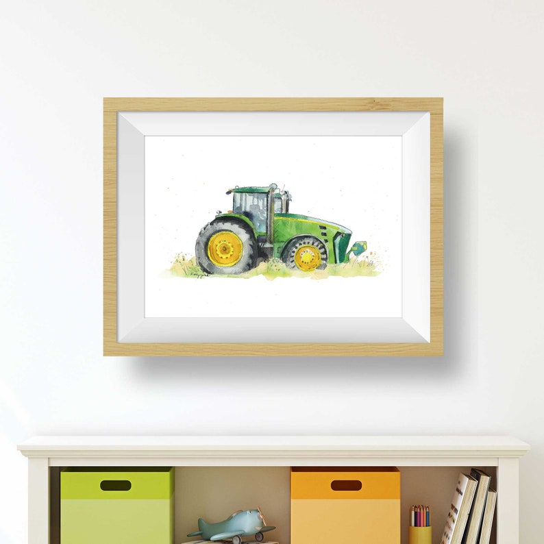 Green Tractor Wall Art, Farm Nursery Art Print, Wall Decor, Tractor Gift, Toddler Teen Boys Room, Father's Day, Office, Kitchen image 2