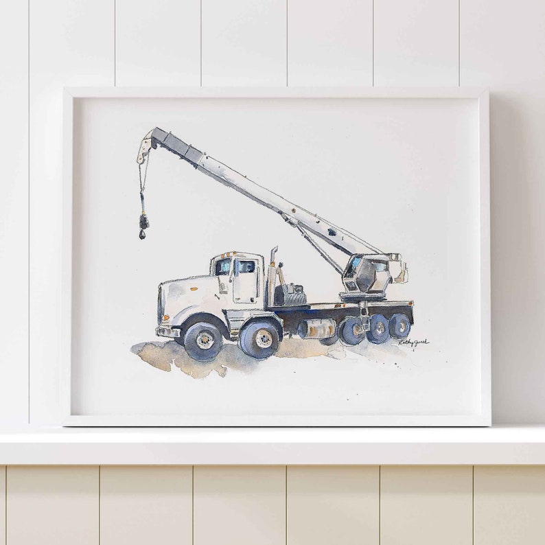 Boom Truck Print, Gray Crane Construction Wall Art for Toddler Boys Bedroom, Nursery Wall Decor image 3