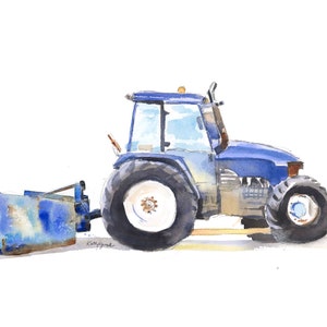 Blue Tractor Print for Toddler Boys Room, Tractor Nursery, Wall Art, Farm Nursery Decor, Watercolor image 1