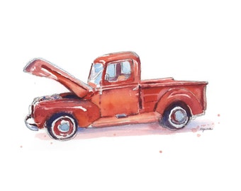Old Red Pickup Truck Print, Truck Gift for Him, Old Truck Wall Art Decor, Gift for Husband Boyfriend
