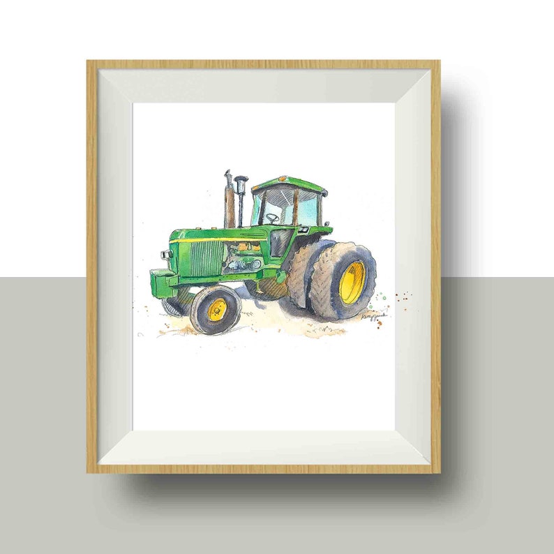 PORTRAIT Orientation, Green Tractor Print 6, Tractor Wall Art for Baby or Toddler Boys Room, Farm Nursery Decor, Watercolor image 2