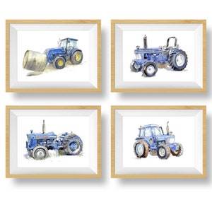 Marineblauwe tractorprint 10 voor kinderkamers, baby en peuterjongen, boerderijmuurkunstdecor, digitale download, aquarel afbeelding 4