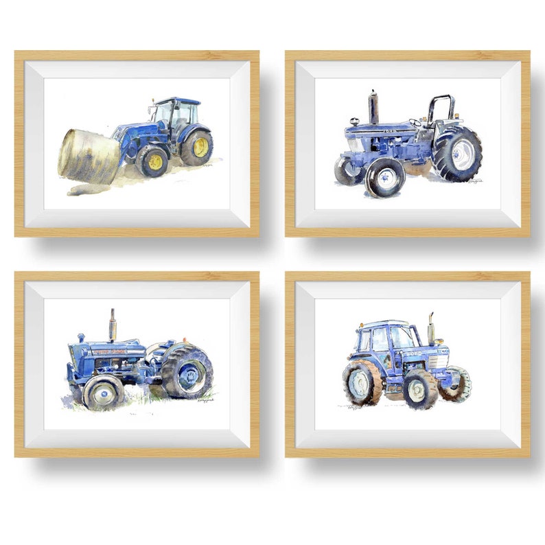 Marineblauwe tractorprint 10 voor kinderkamers, baby en peuterjongen, boerderijmuurkunstdecor, digitale download, aquarel afbeelding 4