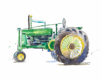 Green Tractor #5 Print, Tractor Wall Art, Farm Nursery Decor, Tractor Gift for Him, Boys Room Decor, Father's Day, Office, Kitchen