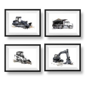 Black Transportation Prints Set for Baby or Toddler Boys Room, Vehicles Wall Art for Kids' Bedrooms, Watercolor image 1