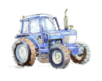 Blue Farm Tractor Print #8 for Boys Bedroom, Farm Wall Art, Gift for Little Boy, Dad, Husband, Grandpa, Boyfriend, Watercolor