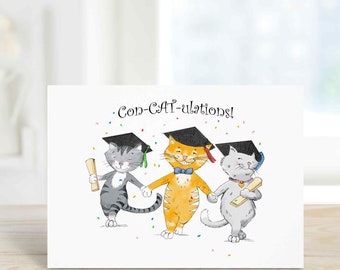 Cat Graduation Card for Elementary, Middle, High School, College, Congratulations, Free Personalization