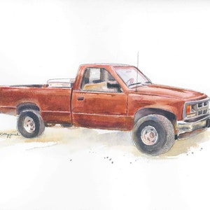 Custom Truck Painting from Photo, Truck or Tractor Gift for Boyfriend, Husband, Dad, Grandpa, Father's Day Gift, Original Watercolor image 1