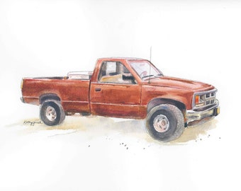 Custom Truck Painting from Photo, Truck or Tractor Gift for Boyfriend, Husband, Dad, Grandpa, Father's Day Gift, Original Watercolor