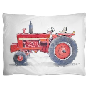 Red Tractor Pillowcase for Toddler Boy's Bedroom, Tractor Gifts for Kids, Standard Size, 20x26 inches, Personalized