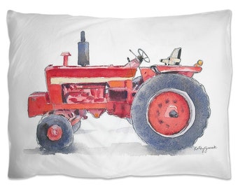 Red Tractor Pillowcase for Toddler Boy's Bedroom, Tractor Gifts for Kids, Standard Size, 20x26 inches, Personalized