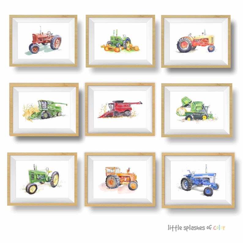 Tractor Gift, Red Yellow Tractor Print, Tractor Wall Art, Farm Nursery Decor, Boys Wall Art, Watercolor, Living, Office, Kitchen image 6