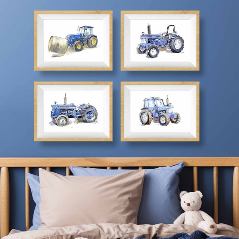 Blue Tractor Art Print 6 for Baby and Kids' Rooms, Farm Tractor Wall Decor, Digital Download imagem 3