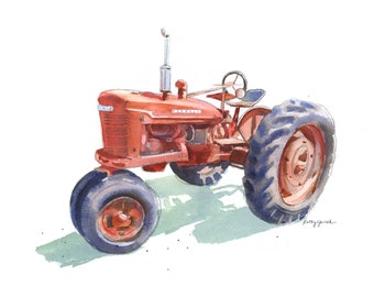 Red Tractor Print #4, Farm Nursery Decor, Tractor Wall Art, Tractor Gift for Kid, Father's Day Gift, Boys Room, Watercolor