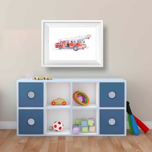 Fire Truck Print for Baby and Toddler Boys Room, Rescue Vehicles Wall Art, Kids Room Decor, Watercolor, Digital Download image 6