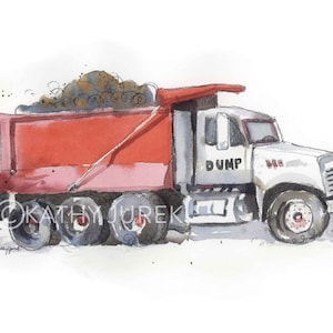 Red Dump Truck Print, Construction Wall Art, Toddler Boys Room, Baby Nursery, Playroom Print for Kids