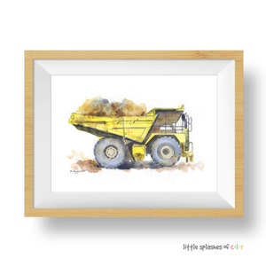 Yellow Dump Truck Print for Boys Bedroom, Construction Print for Nursery, Truck Wall Art, Watercolor image 3