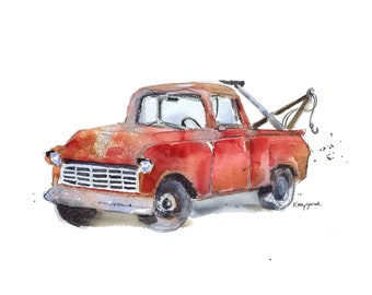 Red Tow Truck Print, Truck Nursery Decor, Truck Nursery Art, Red Truck  Print, Vintage Tow Truck Art, Watercolor Painting