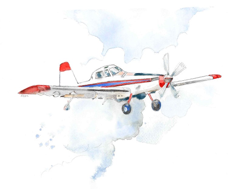 Red and White Airplane Print, Air Tractor, Crop Duster Wall Art, Nursery Wall Decor, Toddler Boys Room, Babyshower Birthday Gift image 1