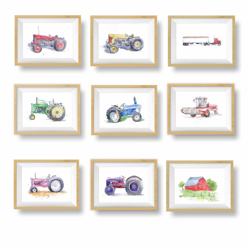 Green Tractor Print 15, Haybaler Wall Art for Farm Nursery, Baby Toddler Boys Room Decor, Watercolor image 7