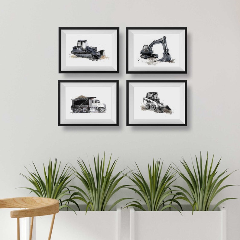 Black Transportation Prints Set for Baby or Toddler Boys Room, Vehicles Wall Art for Kids' Bedrooms, Watercolor image 2