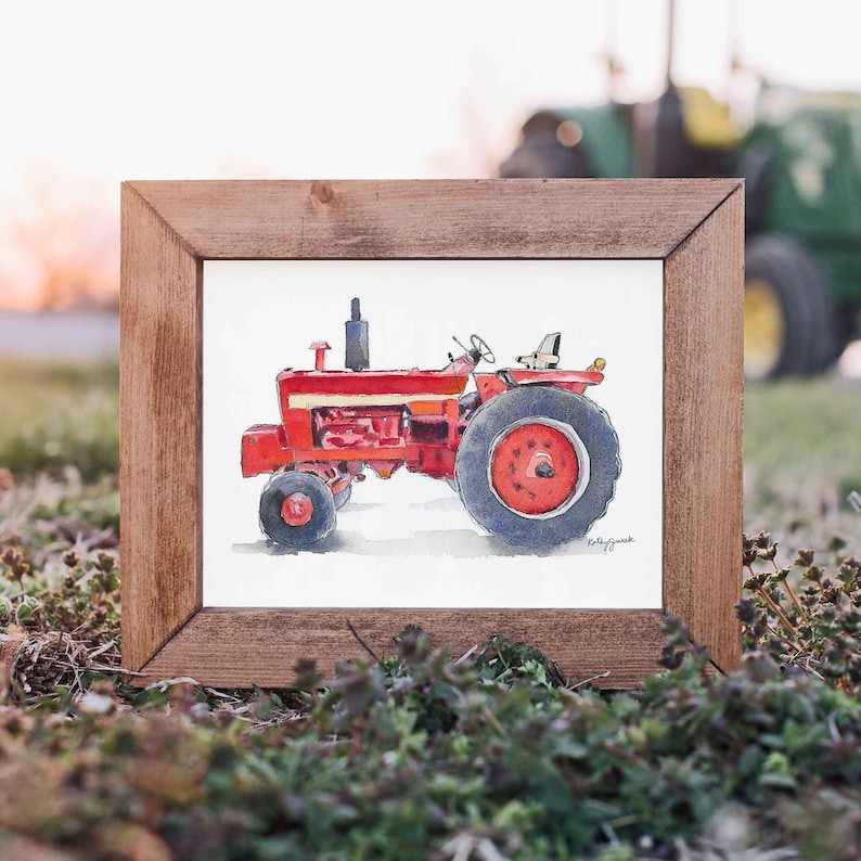 Red Tractor Print 10, Tractor Wall Art, Farm Nursery Decor, Toddler Boys Room Decor, Watercolor image 4